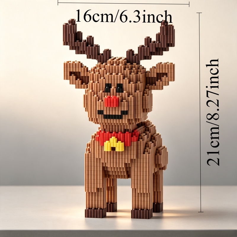 TEMU Mini Building Blocks Christmas Reindeer Model Kit With Suitable For &, Diy Micro Particle Set, Reindeer Antlers & Body Assembly, Creative Puzzle