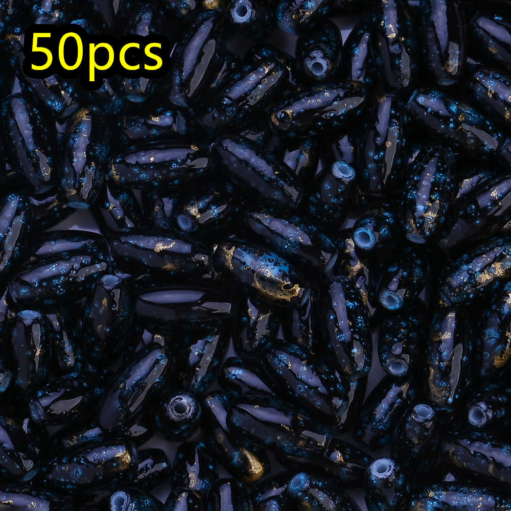 TEMU 50pcs Vintage Oil Painting Glass Seed Beads Unique Long Shape Multicolor Diy Small Loose Beads For Hamdmade Jewelry Making Beading Diy Tassel