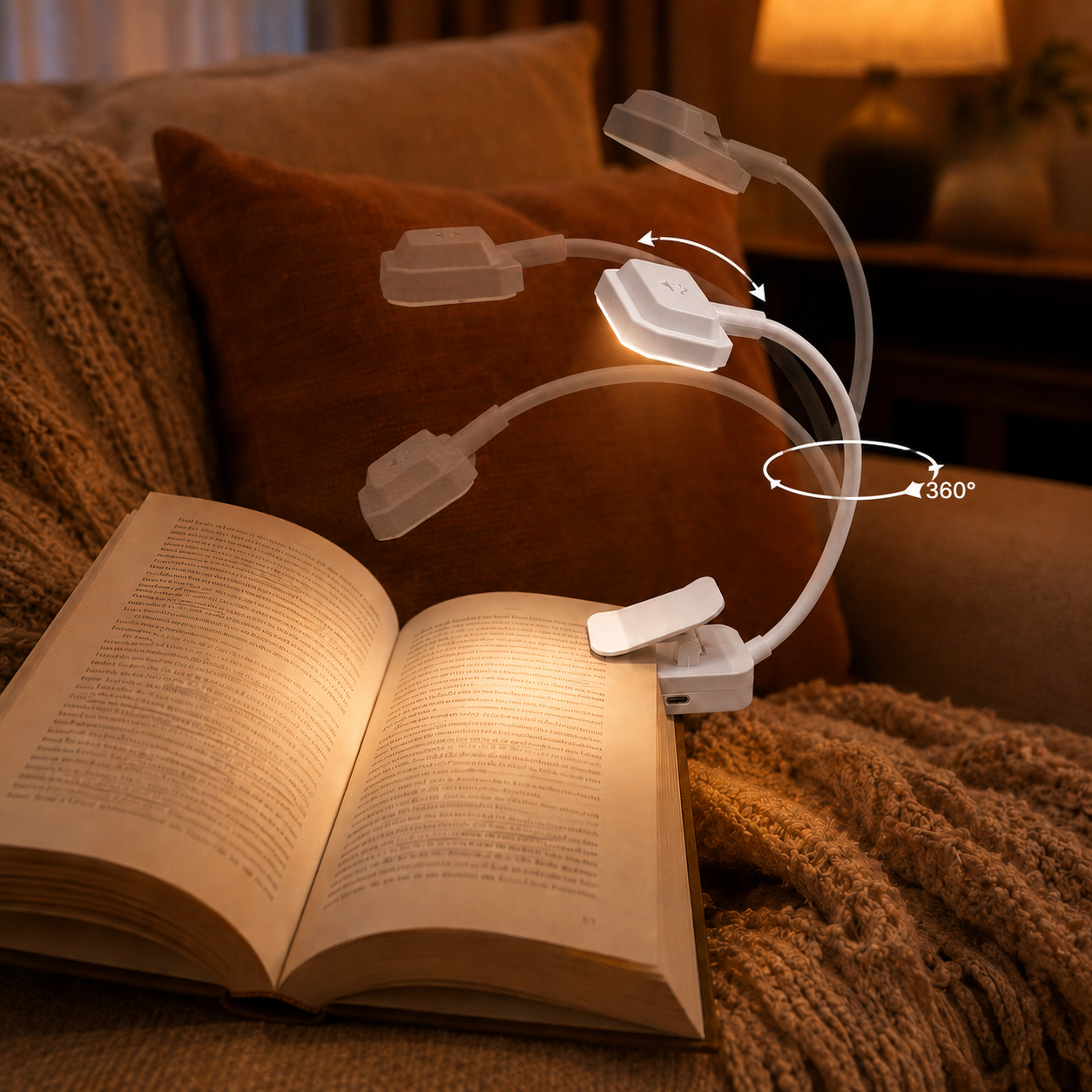 TEMU 1pc Rechargeable Book Clip Light, 300mah Usb-c Charging Led Reading Lamp, 3 Color Temperatures, 360° Rotatable Flexible Gooseneck, White Clip-on