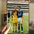 1pc Vintage 1990s Soccer Match Metal Tin Sign - Retro Football Poster Featuring Teams, Pre-Drilled Holes for Easy Hanging - Man Cave, Sports Bar, Game Room Decor - Nostalgic Soccer Memorabilia Collectible - Ideal Gift for , Vibrant Uniform Design, Classic , 2D Flat, Room Decor