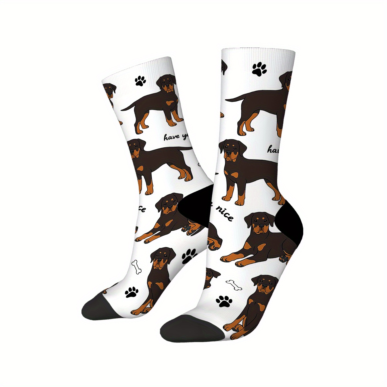 TEMU Un di calzini stampati con design di Rottweiler e testo, calze da donna qualit�, calzini estivi per , e rinfrescanti, calzini regalo stravaganti