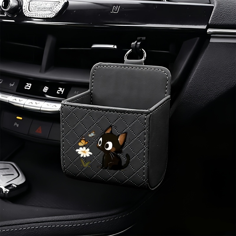 TEMU Linlenpa Car Organizer Hanging Pouch With Creative Cartoon Cat And Flower, Decorative Car Vent Phone And Sundries Storage Box, Quilted Storage