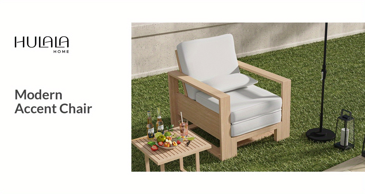 Patio Outdoor Chaise Lounge, Acacia Wood Chaise Lounge Chair with Lumbar Pillow, Adjustable Reclining Poolside Lounge Chair with Thick Padded Cushion, White