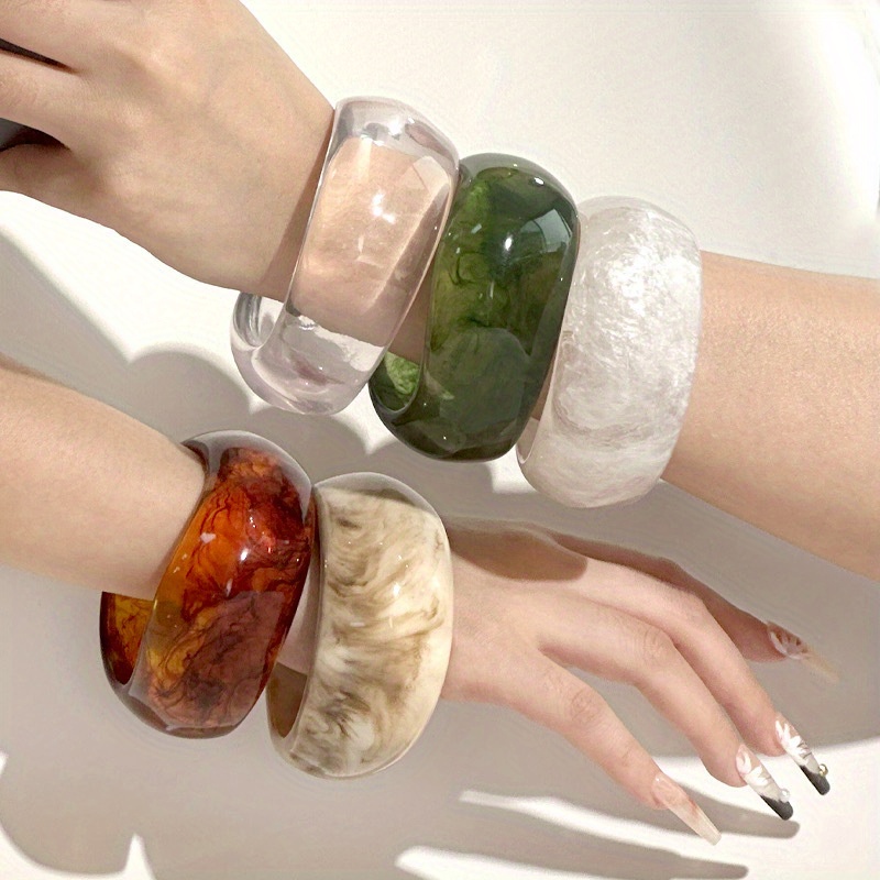 Boho Oval Wide Band Geometric Resin Bangle, Spring & Summer