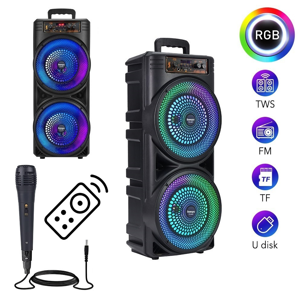 TEMU 6000w Wireless Heavy Bass Speaker Subwoofer Portable Dual 8 Inch Speaker Large Stereo Speaker Square Performance Karaoke Singing Dancing Speaker