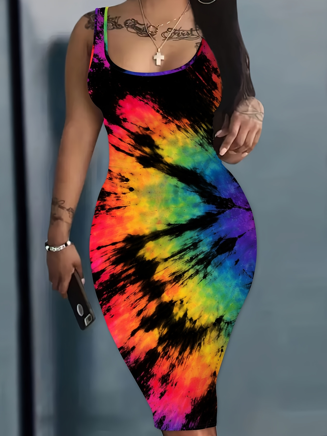 white christmas dresses Rainbow Sequin Dress – Rainbow Chainmail Halter Dress – Victray main image 1