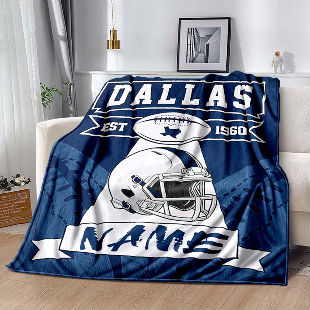 

1pc Dallas Customizable Name Blanket - Soft & Style With Helmet Design, Home, Office, Camping, Or Gifts For Fans, Blanket Personalized