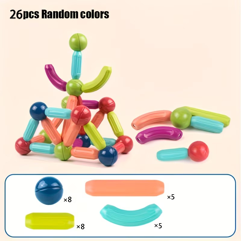 TEMU Magnetic Building Sticks, Suitable 3 And Up, Educational Toy, Random Colors, And Assembly, Skills, And Concentration, Creative Learning Gift And