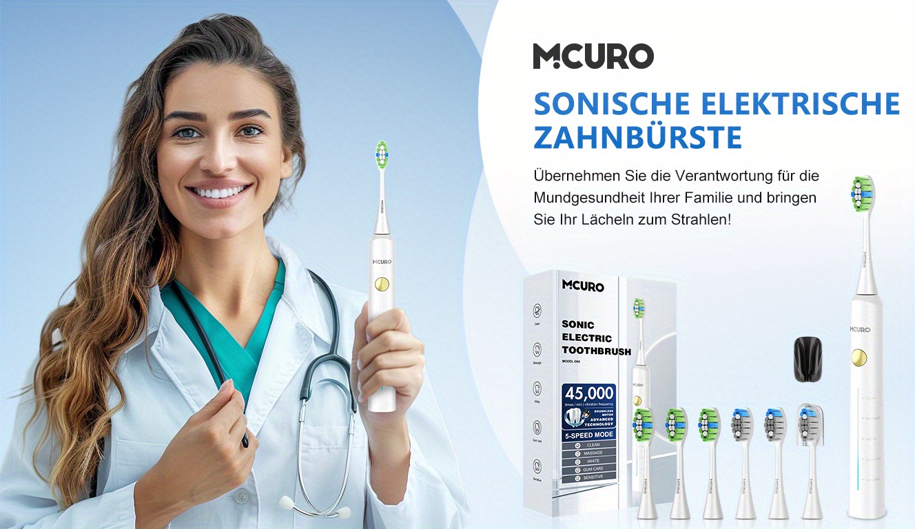 Elektrische tandenborstel met lange levensduur, 6 borstelkoppen en geen vervelende opladen meer, vier kleuren, verjaardagscadeau, nieuwjaarscadeau