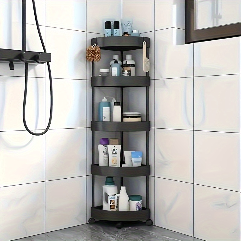item picture 5 tier black plastic corner shower cart   saving bathroom shelf suitable for shampoos towels and     storage box with multiple compartments ideal for the   room and drying rack