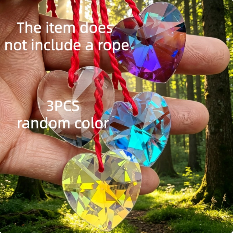 TEMU 3pcs Random Color Sun Catcher Love Pendant, Crystal Craft Additions, Garden Courtyard