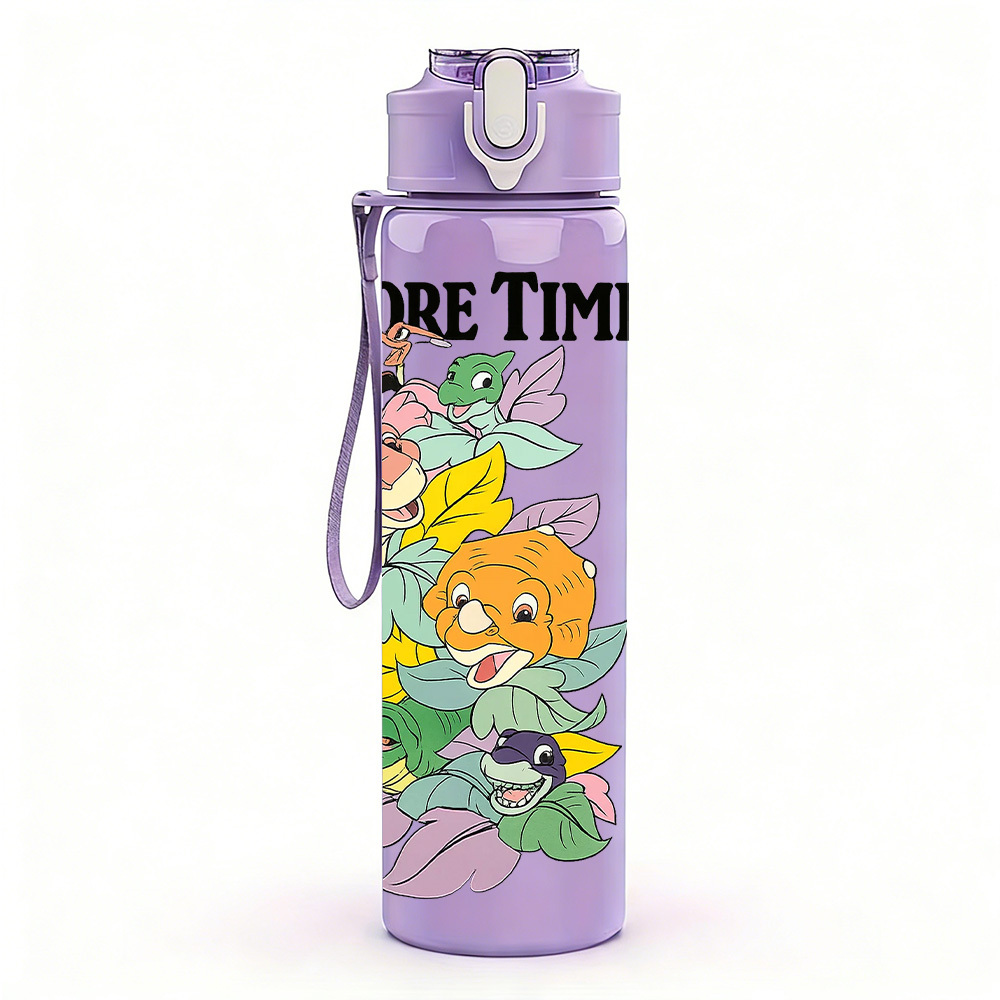 TEMU 1pc Cartoon Before Time Printed 750ml/26oz Colorful Plastic Sports Water Bottle, Leak-proof With Pop-up Lid, Suitable For Outdoor Activities,