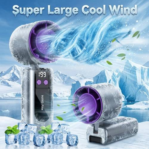 2026 foldable handheld fan 3 in 1 portable mini turbo fan with 1800mah rechargeable battery screen 199 speed adjustable personal small cooling fan for travel camping outdoor activities office home for men and women