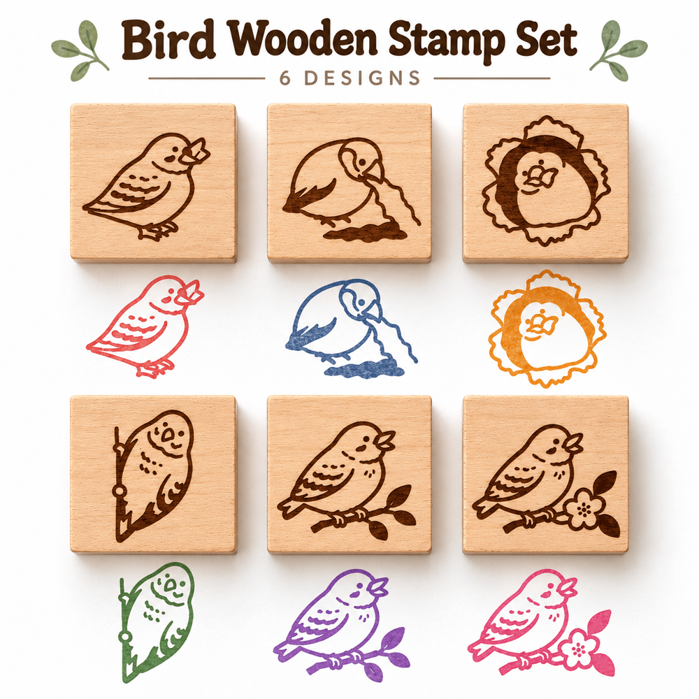 6pcs Animal Little Bird Wooden Stamps for Crafting