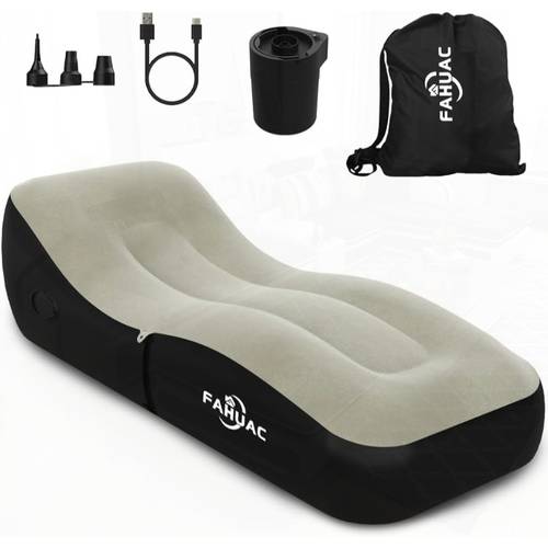 heavy duty auto inflatable lounger sofa bed with fast inflation portable camping couch 300lb capacity 135kg built in pillow headrest carry bag for indoor outdoor rv backyard setup air mattress sofa outdoor lounging textured surface reinforced stitching