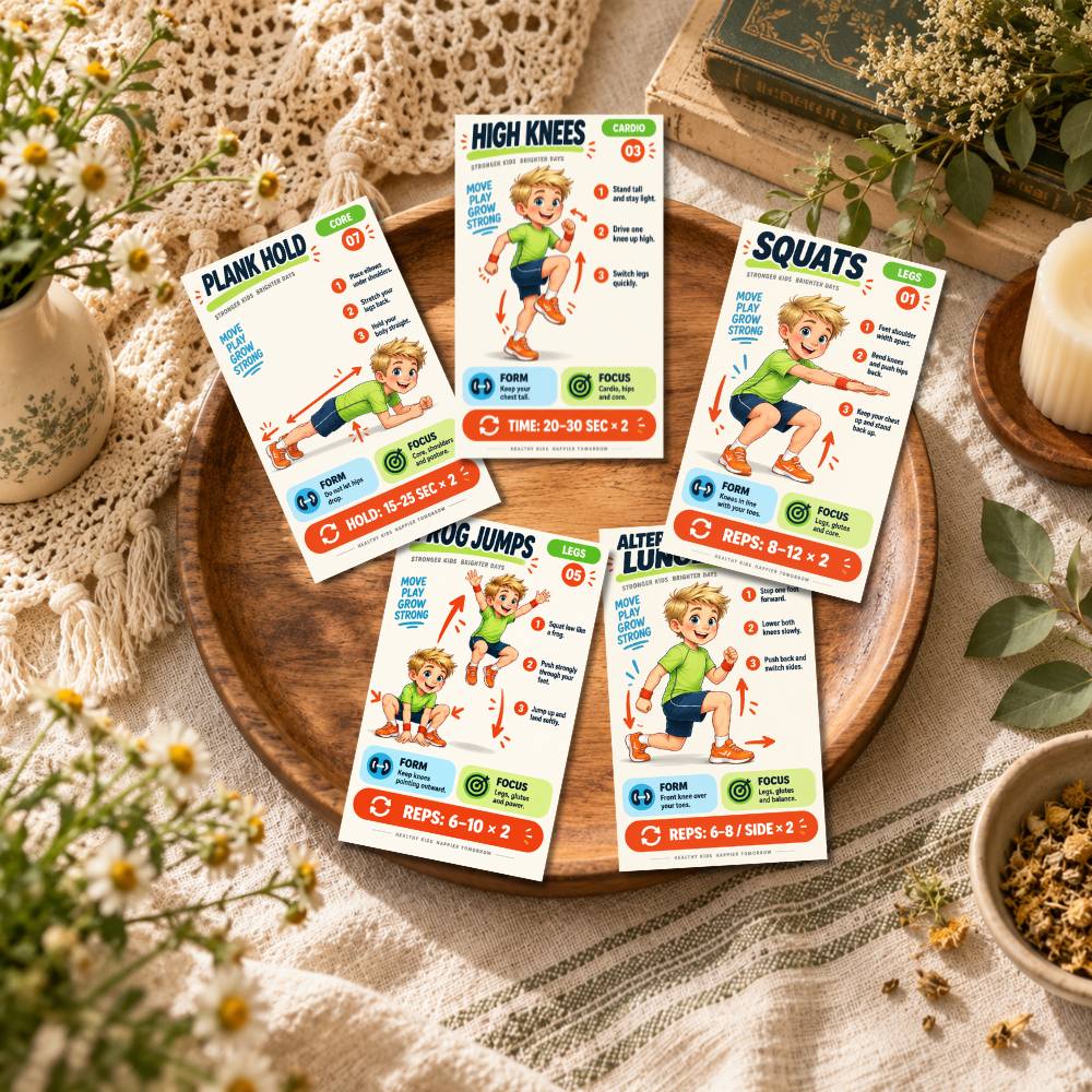 21pcs Daily Movement Exercise Cards with Fitness Activity Cards & Routine Guide