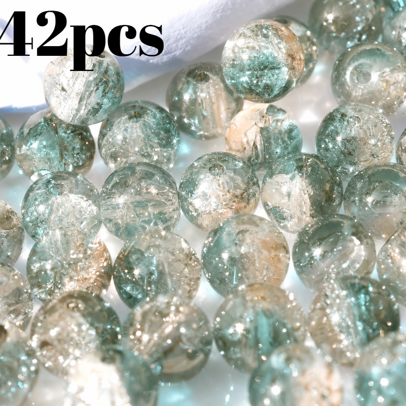 TEMU 42 pièces de perles en verre craquelé transparent bicolores avec paillettes incrustées, adaptées à la fabrication de bijoux DIY, perles en verre