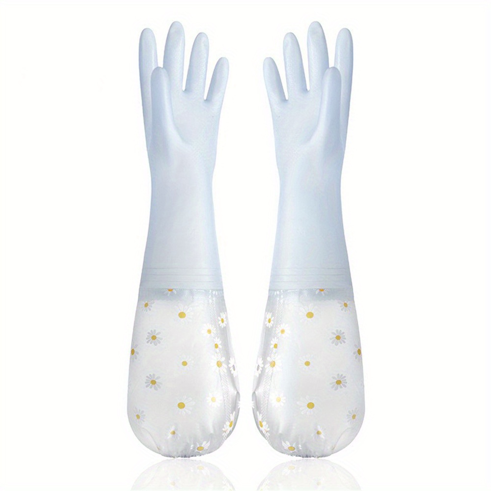 1pair of long sleeved daisy rubber gloves soft flexible and reusable suitable for dishwashing kitchen cleaning oven maintenance and pet care details 6