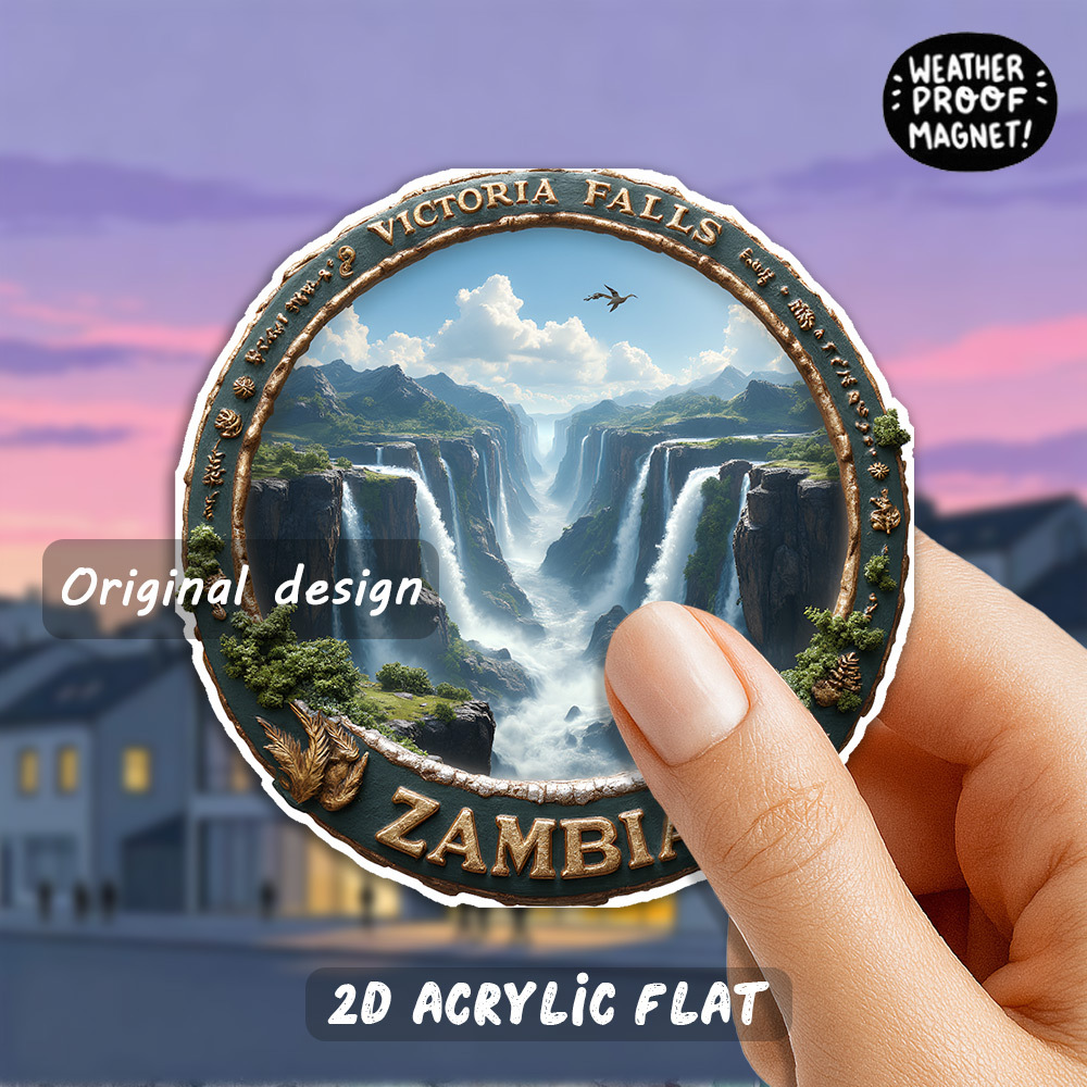 TEMU 1pc Of A Two-dimensional Flat Acrylic Fridge Magnet Featuring A Stunning View Of Falls In Zambia, Showcasing A Magnificent Waterfall Surrounded