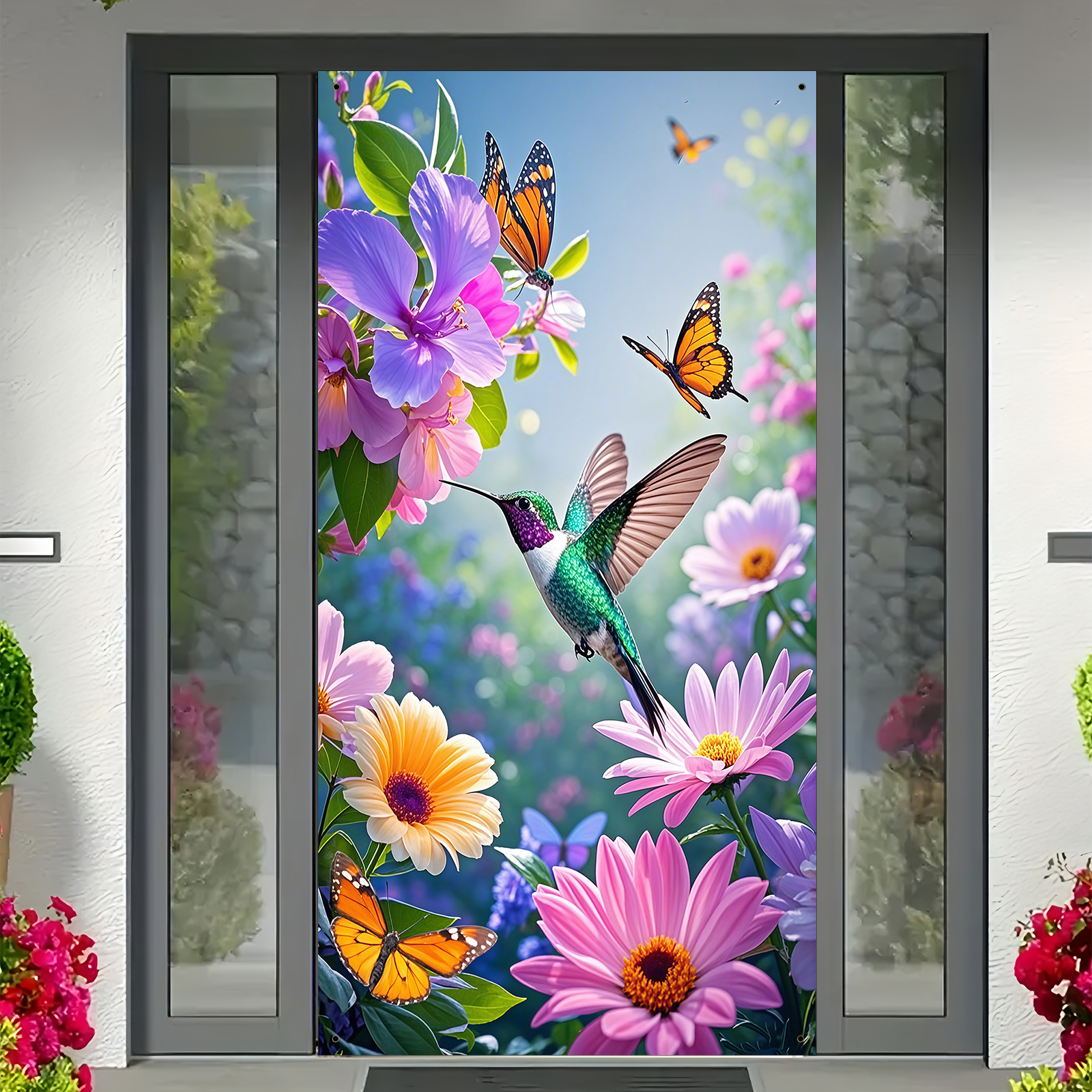 

2d Door Banner, Vibrant Hummingbird And Floral Door Banner - 35x70 Inch Polyester, Multi-functional Hanging Decoration, No Power Needed, Fits Most Doors, Ideal For Seasonal Party Decor, Bird Decor