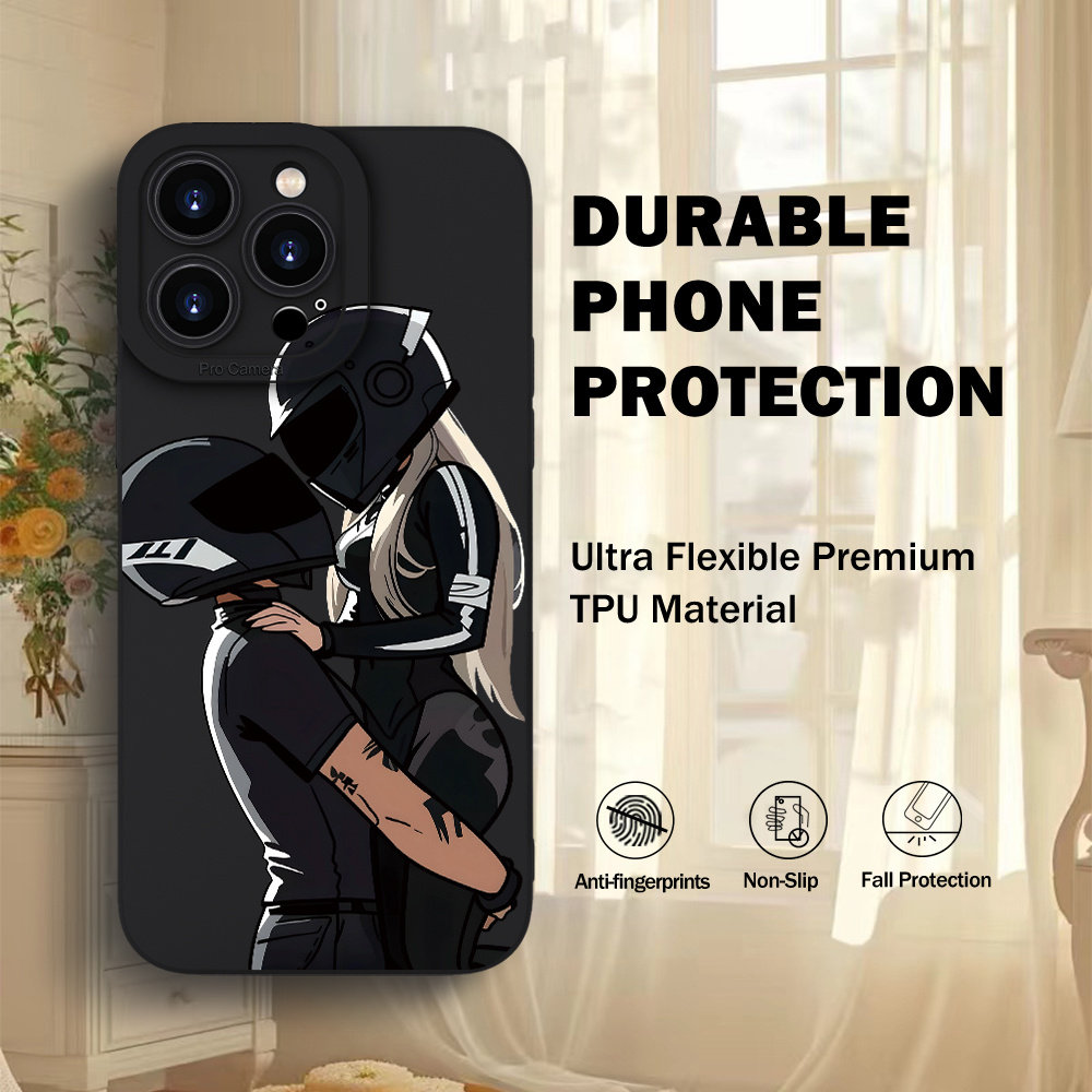 TEMU The Motorcycle Couple Hugging Suitable For Black Phone Cases Of For Iphone 11/12/13/14/15/16/xr/xs/plus/pro/pro Max