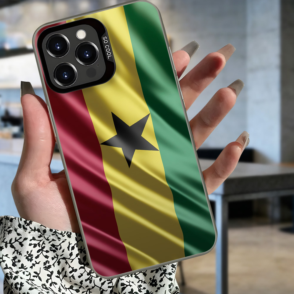 Phone Case: Luxurious, Niche, and Elegant Ghana Flag Print See-through Black Large-hole Drop-proof and Anti-slip Phone Case, for iPhone 17/16/15/14/13/12/11/Plus/Pro/Max/Air/Mini/16E. Lightweight and Luxurious, Durable, with Clear Painted Protective