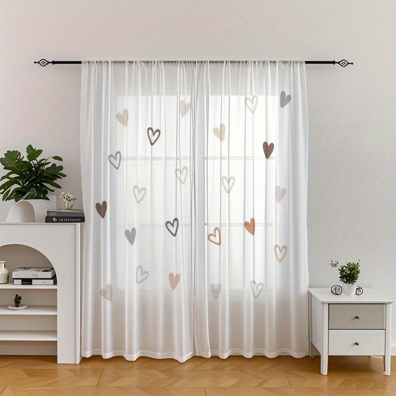 TEMU Un ensemble de rideaux transparents avec des de cœurs colorés, offrant un style et vivant, parfait pour décorer les salons, et les cuisines.