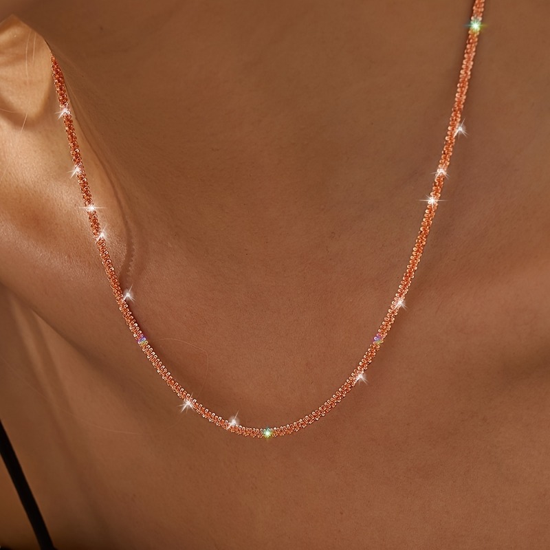 Necklace with Sparkling Rose Golden Stainless Steel End