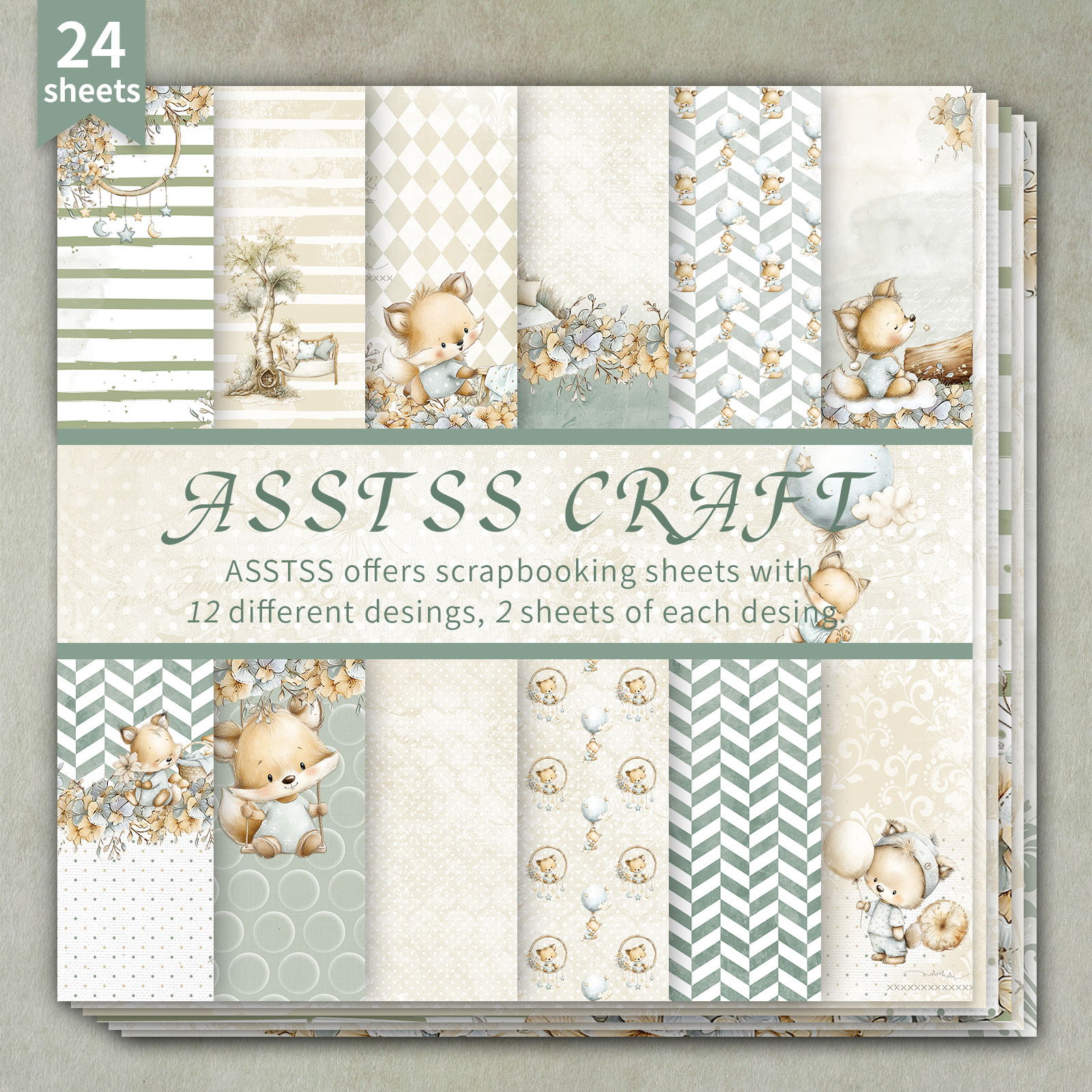 TEMU Bloc de papier épais pour scrapbooking ASSTSS de 24 feuilles, convient pour le journaling, du collage et les bricolages de baby shower - Papier