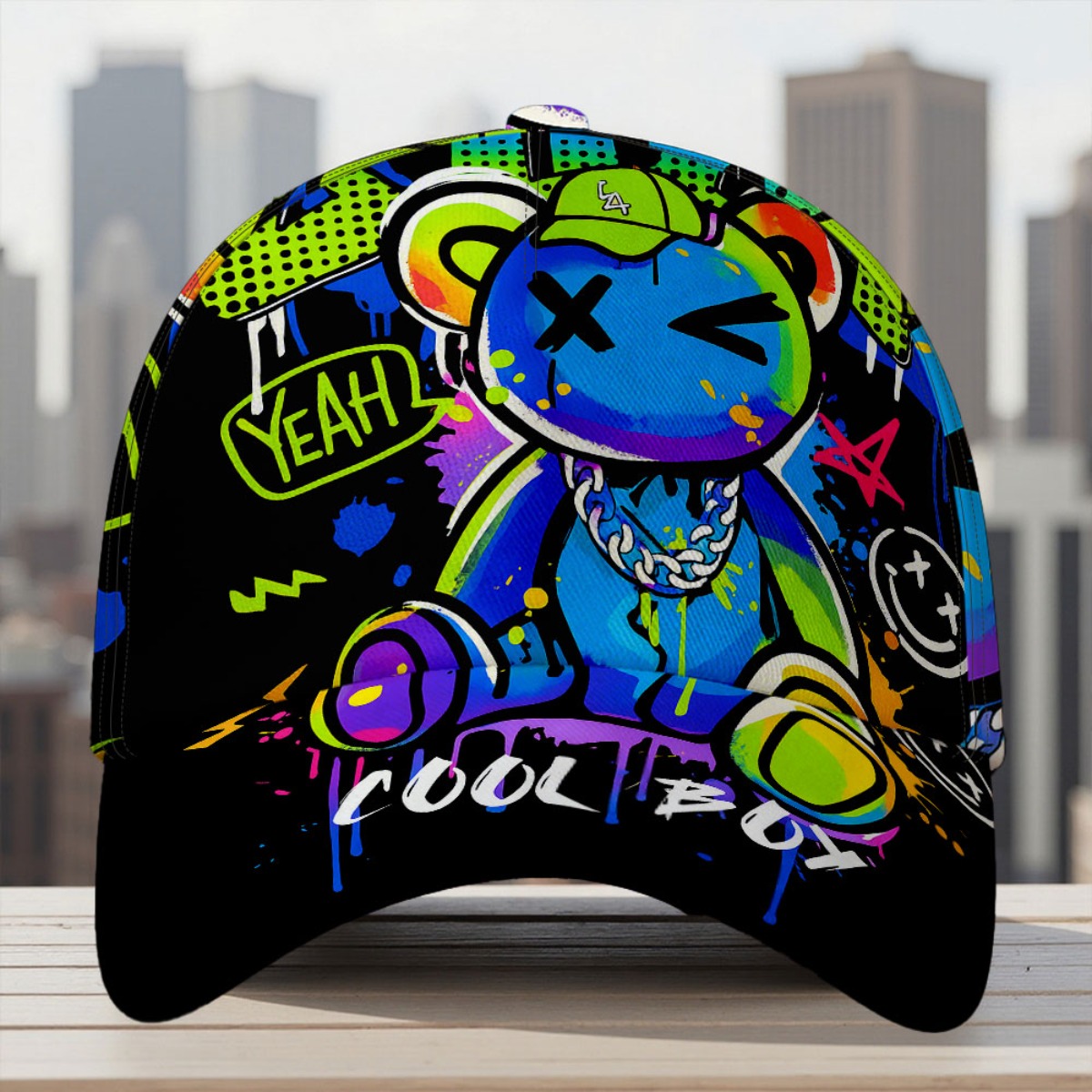 TEMU 1 casquette snapback tendance avec un motif d' graffiti, légère et ajustable, parfaite pour les fêtes de Noël et les célébrations de Mardi Gras