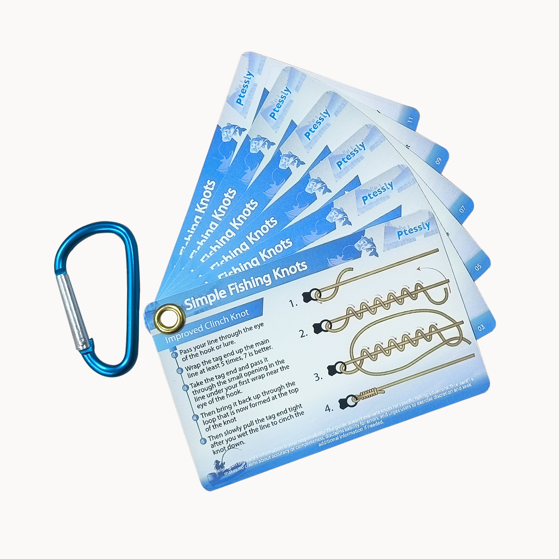 E-shop Ein Set aus 6 PVC-Angelknoten-Anleitungskarten, inklusive 12 einfach zu bindenden Anleitungen und Mini-Metallverschluss – Robuste, tragbare
