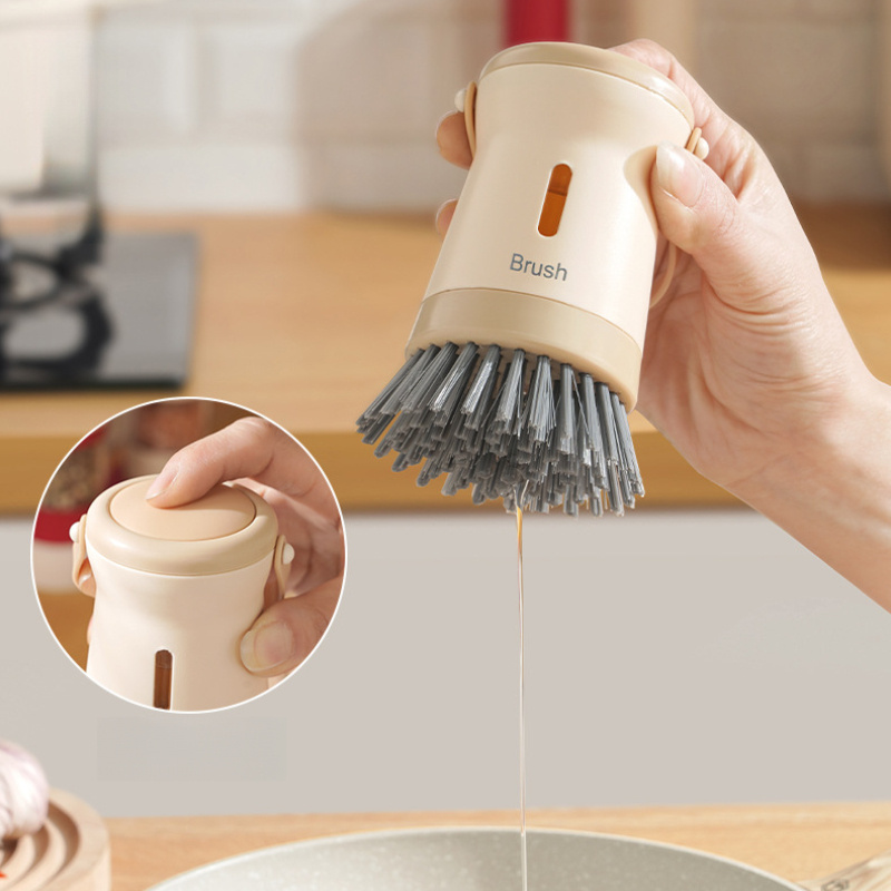 1-Pack Heavy Duty Kitchen Brush with Built-In Soap Dispenser, Multi-Surface Cleaning Tool for Dishes, Pots, Pans, Stovetops, Grills, Ovens, Sinks And Cookware, Hanging Storage Design with Non-Slip Handle, Household Cleaning Tool
