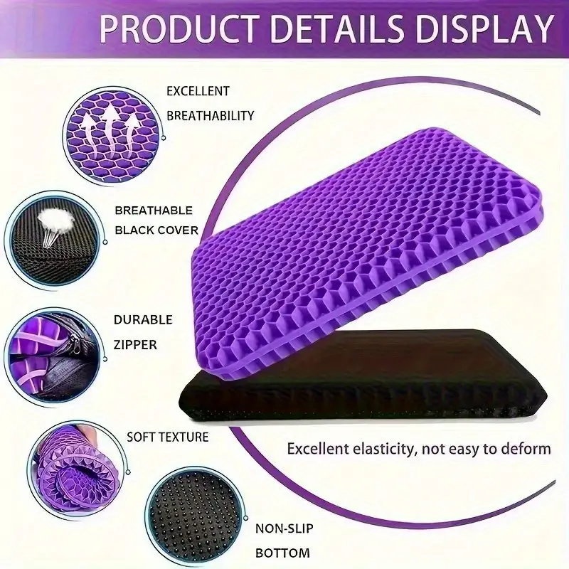 3 1pc gel cushion with non slip cover honeycomb design durable zipper closure for office home car chair use non slip cover absorbs pressure points cooling and comfortable details 1