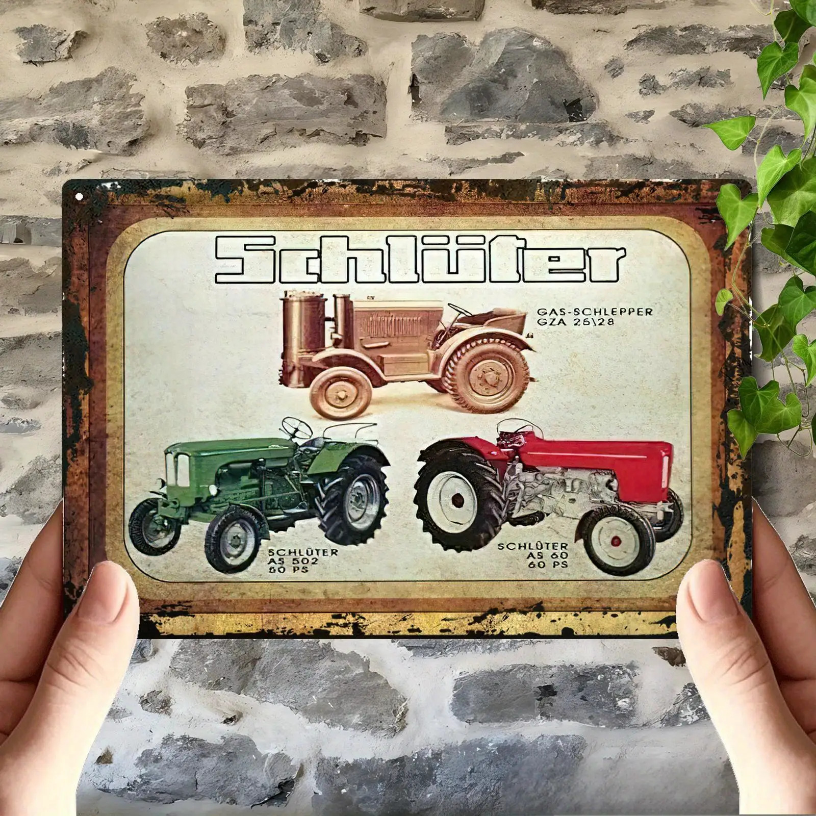 품목 사진 2d 플랫 - 2d flatur - 빈티지 schlieter 트랙터 포스터 - 20.32cm x 30.48cm 틴 사인, 독일 가정 장식 (가정, 클럽, 바용), 클래식 트랙터 모델 및 불독 옛 트랙터가 있는 역사적인 디자인, 트랙터 선물용