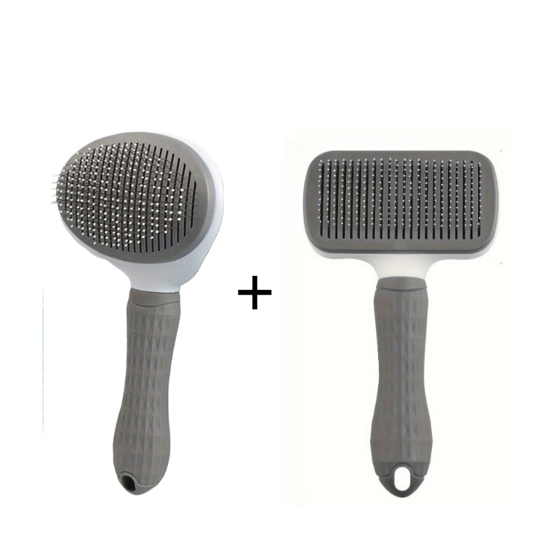 TEMU 2pcs Square + Round Self-cleaning Pet Grooming Brush Set, Brushes For , Remove Loose Hair & , Skin-friendly, Easy Clean, Ergonomic Handle For