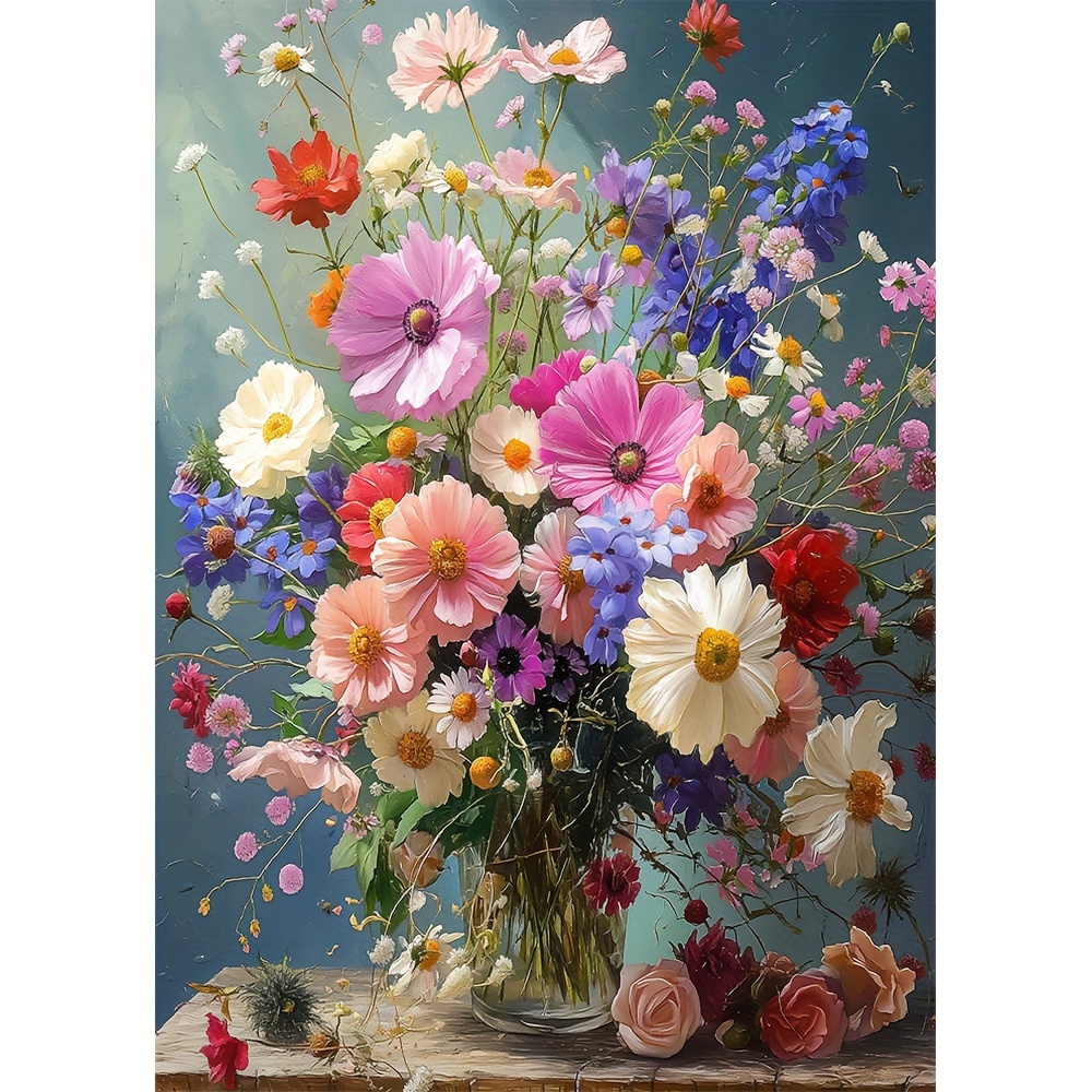 TEMU Kit de peinture diamant florale, ensemble complet de ronds en acrylique, décoration murale artisanale et , artisanat de diamant sur le thème