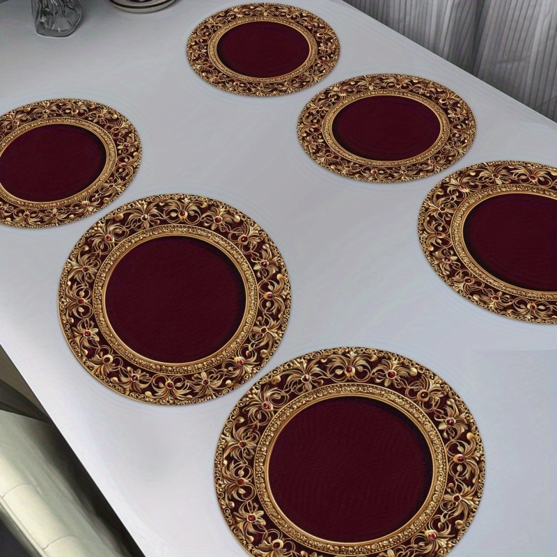 

6pcs Golden . Placemats, 100% Polyester Woven Table Mats, Hand Washable, Non-slip, Heat-resistant, Dining Decor With Holiday, Valentine's Day, Black History Month, Easter