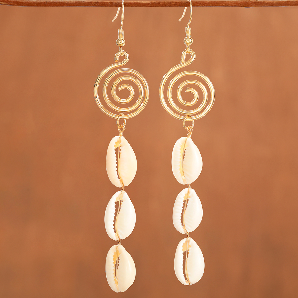 Image of Bohemian Creative Long Women's Pendant Earrings With Spiral Design And Shell Pendant, Vintage Women's Earrings, And Daily Wear Commemorative Earrings