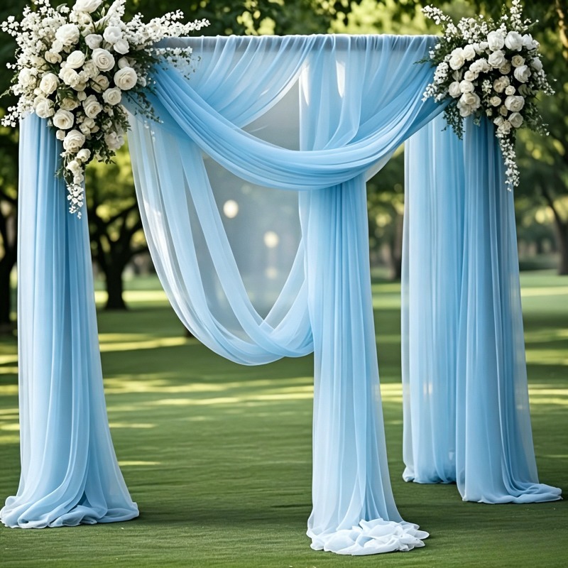 TEMU 1pc Sheer Tulle Background With Satin Ribbon - Elegant Lightweight Mesh Panel, Suitable For Weddings, Showers, Baptism Ceremonies, Graduation,