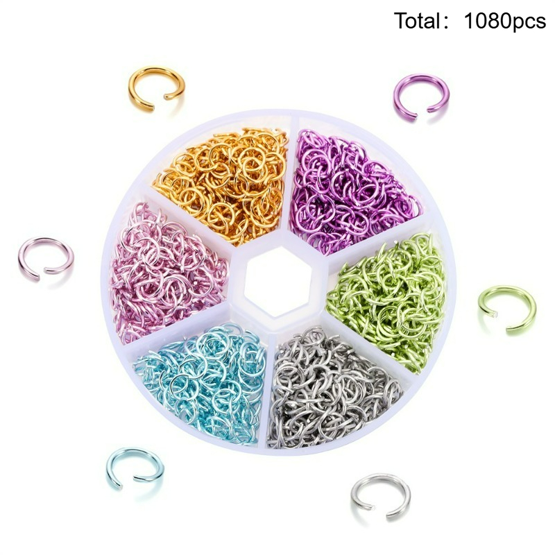 E-shop Sechs Farben, insgesamt 1080 Stück, 6 mm offene farbige Aluminiumlegierung Jump Rings für Choker Halsketten Armbänder Schmuckherstellung