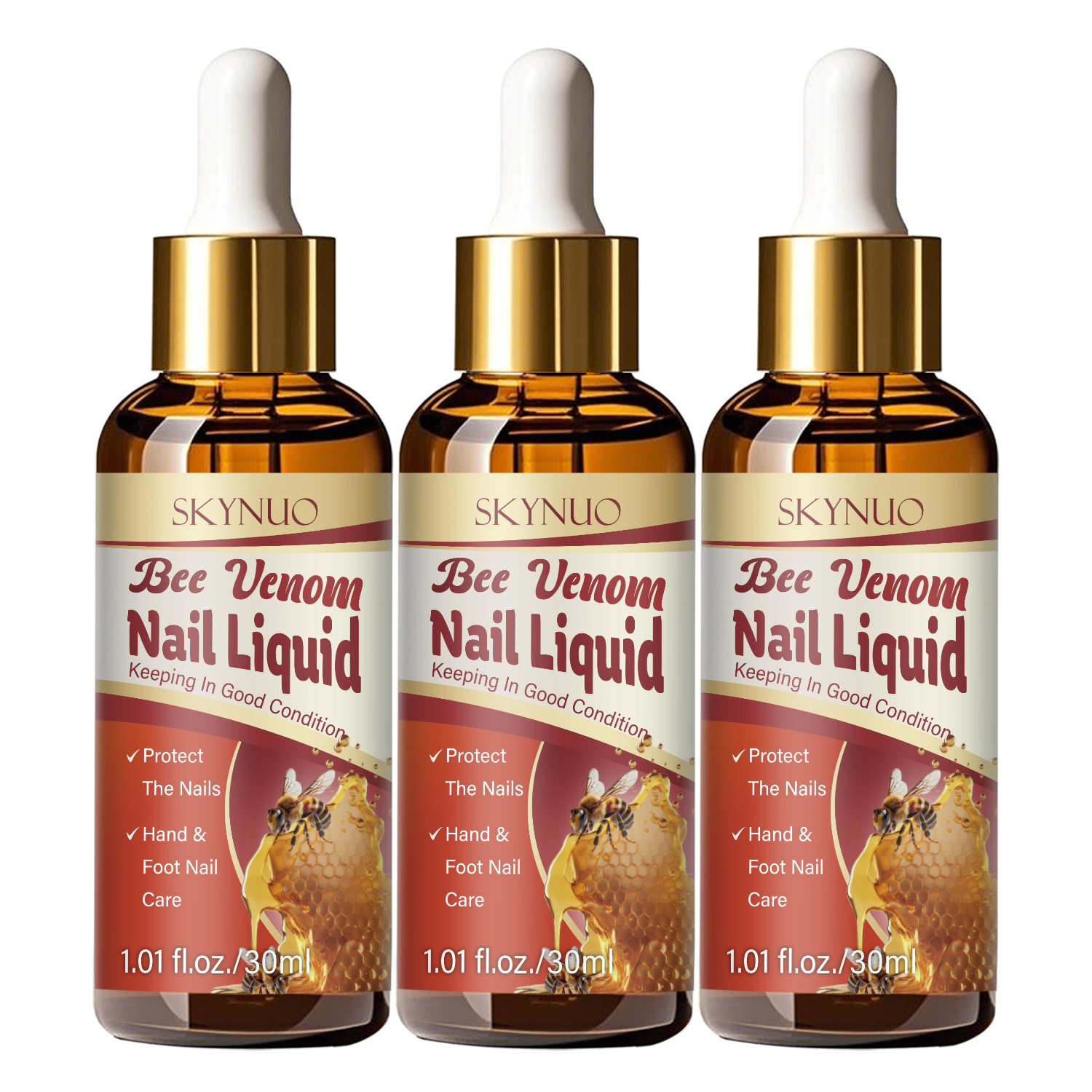 Image of 3pcs Bee Venom Nail Liquid, Toenail & Fingernail Care Serum - Fast-acting Formula For Fragile Rough Nails - Results In Days, Alcohol-free, Gentle Safe, For All Nail Types