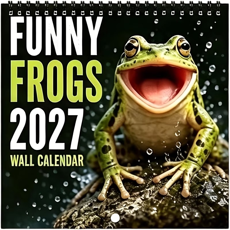 TEMU 2027 Wall Calendar Hanging Calendar - 2027 Fun Frog Wall Calendar, 12-month Hanging Calendar, Double-wire Spiral Binding, American Holidays,