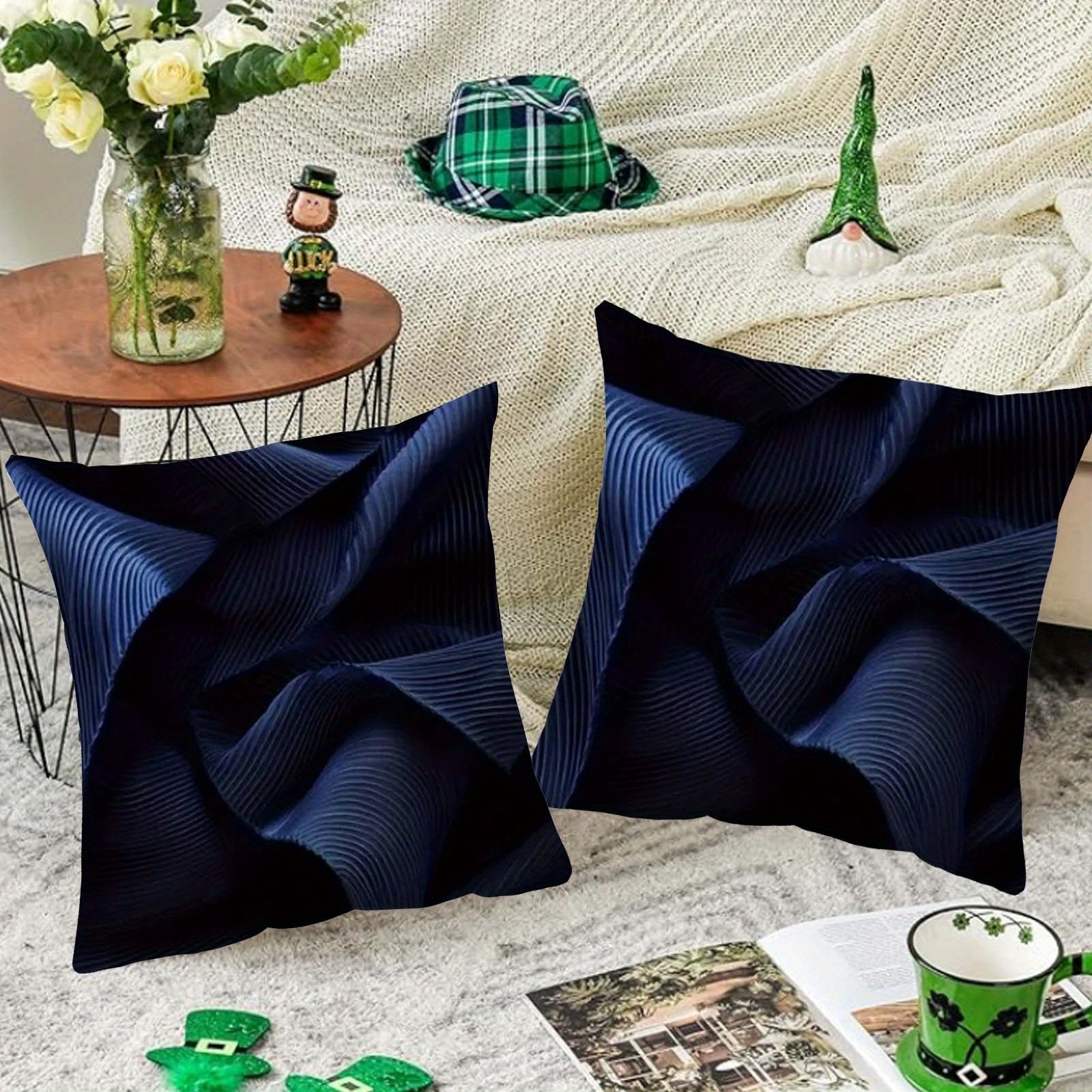 TEMU 2d Flat-2pcs Wave Patterned Pillow Covers, Home Decor, Made From Durable Polyester, Bedroom Cushion Covers, Decorative Throw Pillows For Living