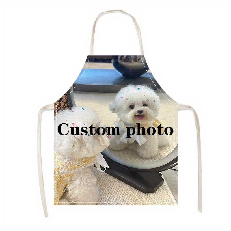 TEMU 1pc Personalized Custom Photo And Text Printed Apron, Ideal Gift For , Couples, Family, Pets, Colleagues - Birthday, Anniversary, Valentine's