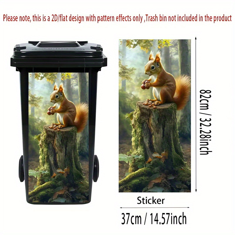 2d Flat Printing 1pc Trash Can Sticker, 37×82cm Squirrel With Nuts Design Theme, Self-adhesive Wallpaper Decoration For Kitchen Bin, Wall & Home Decor, 2d Flat