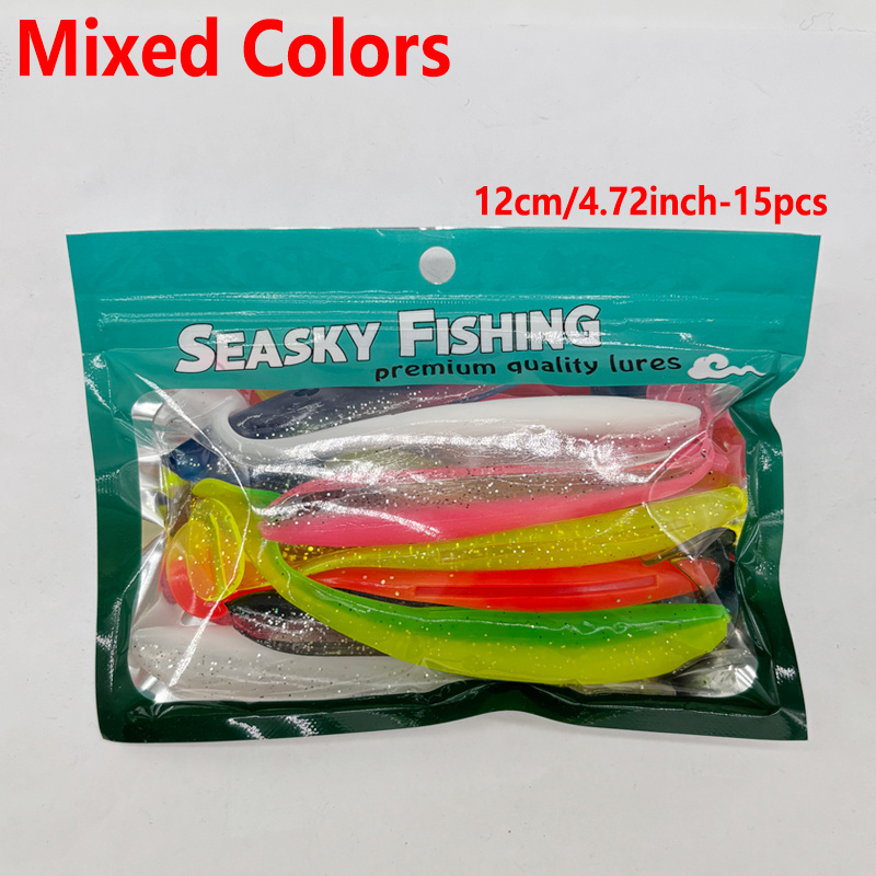 TEMU 15pcs Fishing Soft Lures, T-tail Swimbaits, For Freshwater And Saltwater, , Trout, Northern Pike, Crappie, Fishing Tackle