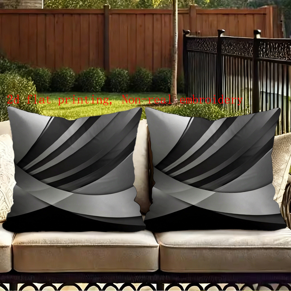 TEMU 2pcs Set, 2d Flat Printing, Zippered Throw Pillow Cover, Modern Minimalist Style Pillowcase, Geometric Lines, Gray-black Gradient,