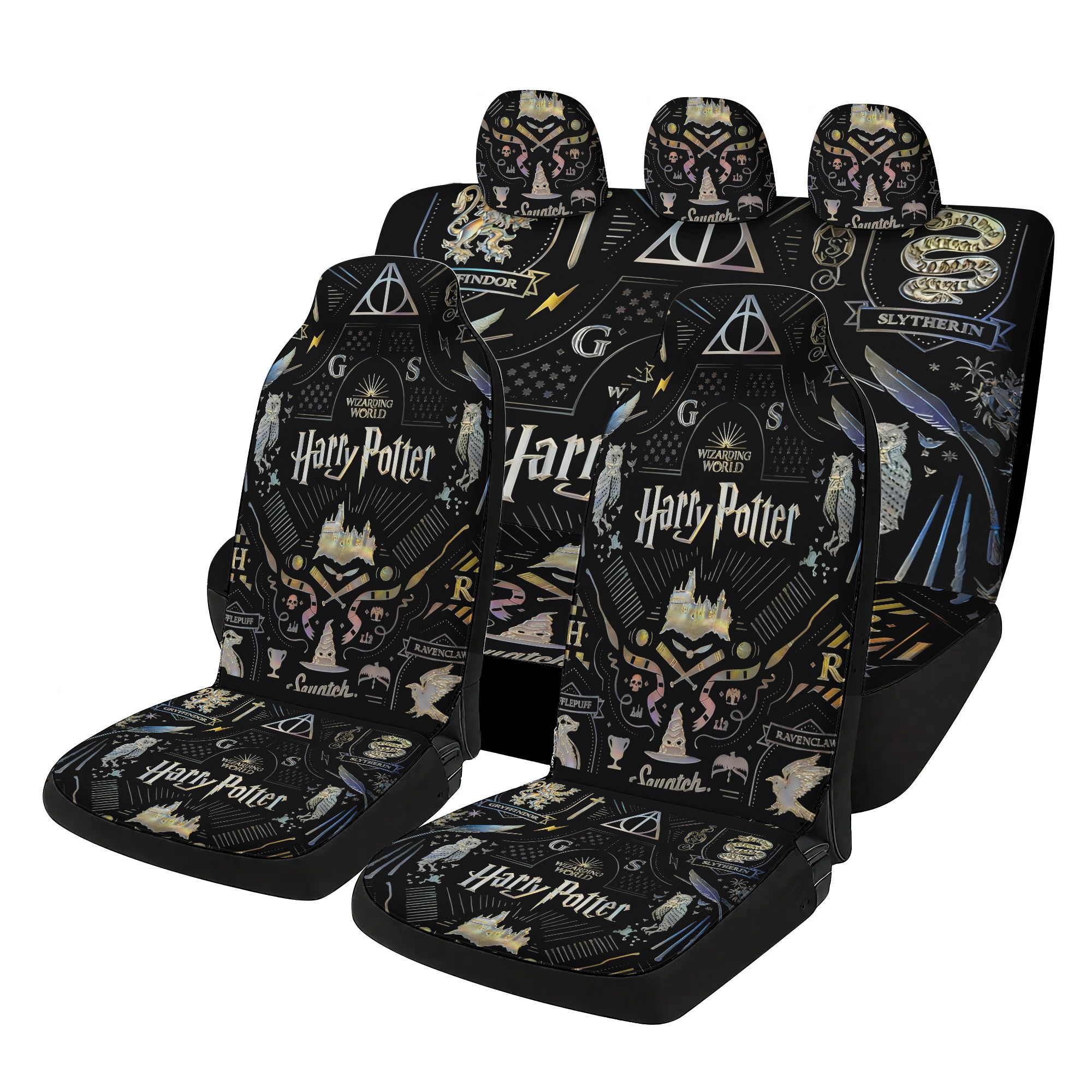 TEMU 7pcs Warner . Harry Potter Pattern Car Seat Cover Set Includes: 2 Front Seat Covers, 1 Rear Seat Back Cover, 1 Rear Seat Cushion Cover, And 3