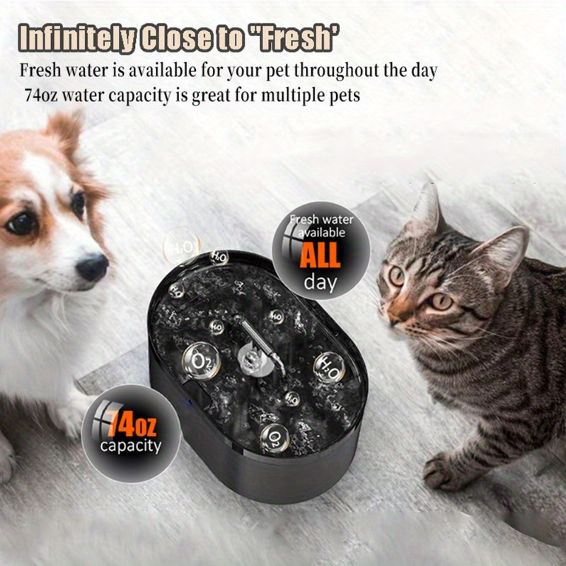 74oz/ 2.2L Automatic Pet Water Fountain, T-Tap Design with LED Light, Ultra-Quiet USB-Powered Cat & Dog Water Dispenser for Multiple Pets, Transparent Window & Sleek Black, Multiple Pet Waterer | Sleek Pet Fountain | Water Fountain for Cats