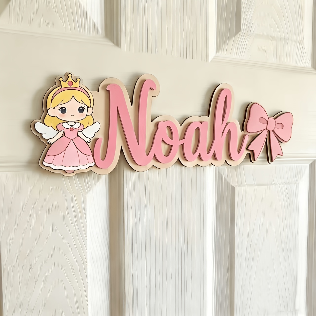 TEMU [2d Flat] Custom Personalized Acrylic Princess And Bow Name Sign - Pink Bow Theme Wall Hanging Decor, Bedroom, Game Room, Custom Name Plaque,